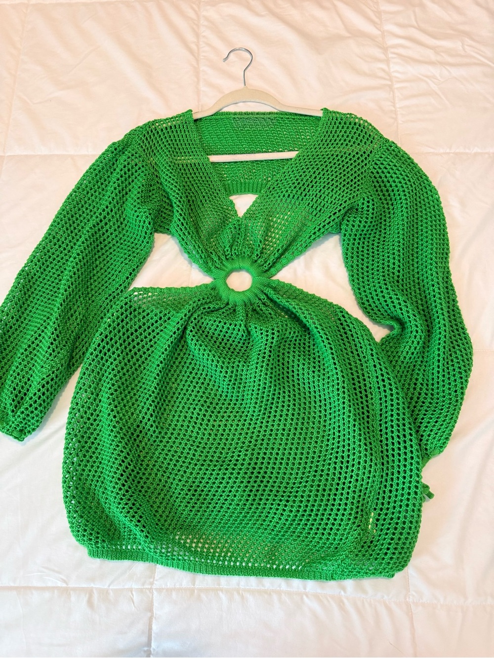 Green Crochet Ring-Front Mini Dress